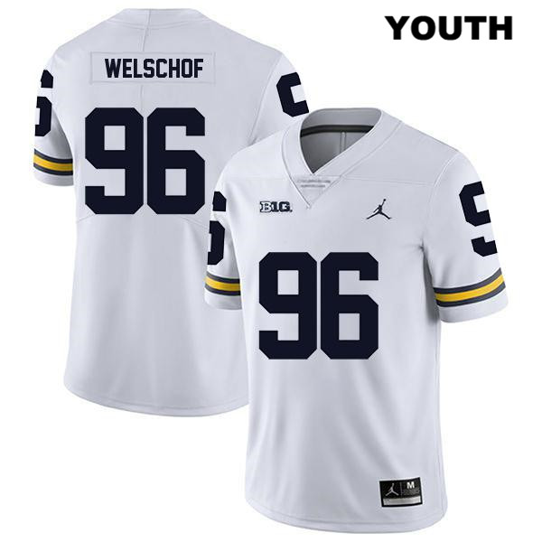 Youth NCAA Michigan Wolverines Julius Welschof #96 White Jordan Brand Authentic Stitched Legend Football College Jersey GG25R33ZT